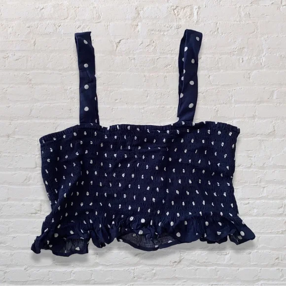 American Eagle Navy Blue & White Polka Dot Cropped Tank - Picture 1 of 2